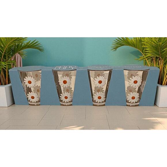 Soho Loft Clear Cups Daisy Flower Indoor/Outdoor Drinkware 14 Oz BPA Free - Picture 1 of 3